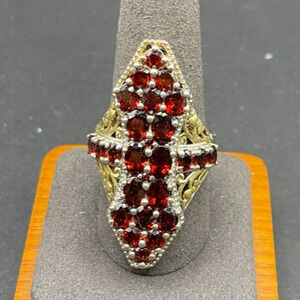 STS 925 Sterling Silver Red Garnet Filigree Cross Statement Ring Size 10
